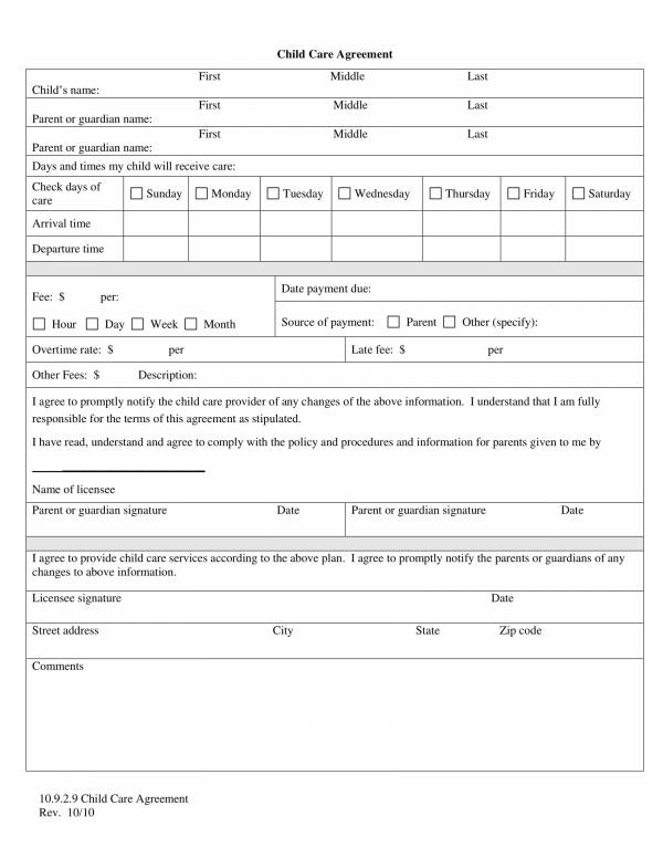 Printable Daycare Form For Texas Printable Forms Free Online