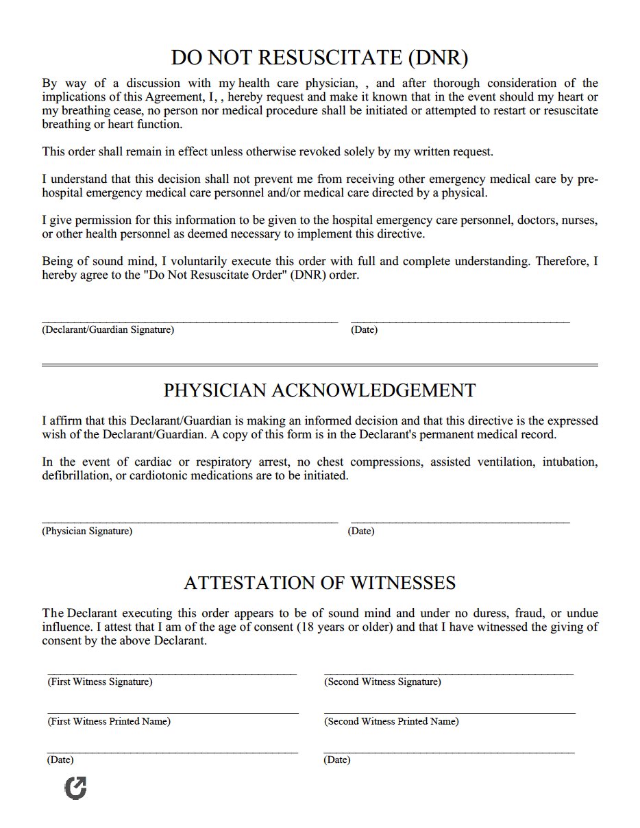 Printable Dnr Form Ontario 2025