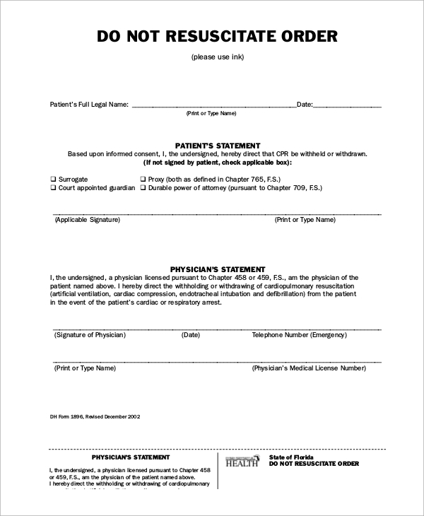 Printable Do Not Resuscitate Form Ontario Printable Forms Free Online
