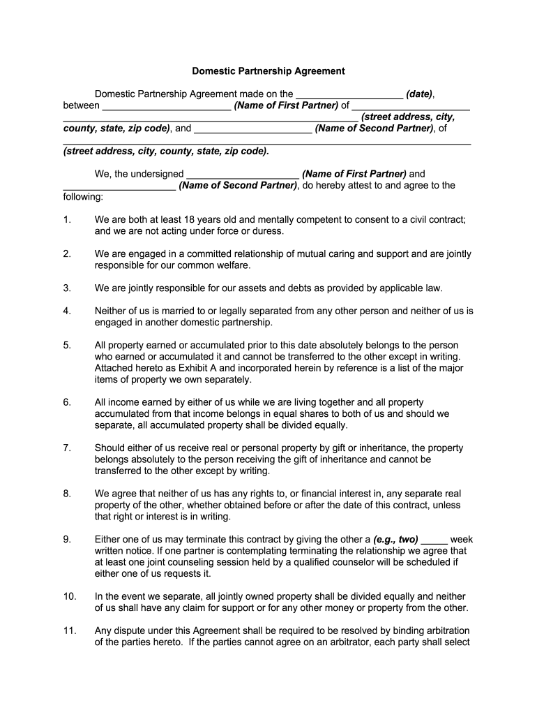 Printable Domestic Partnership Agreement Printable Word Searches