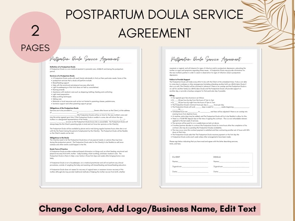 Printable Doula Contract Template Free Printable Templates