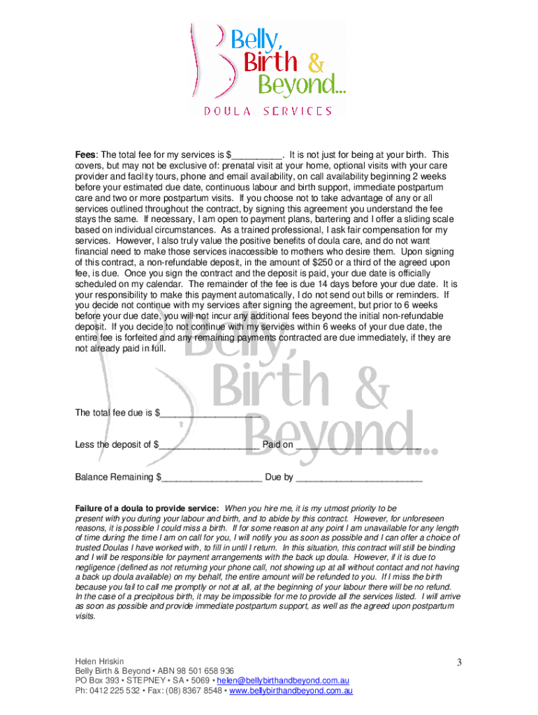 Printable Doula Contract Template Free Printable Templates