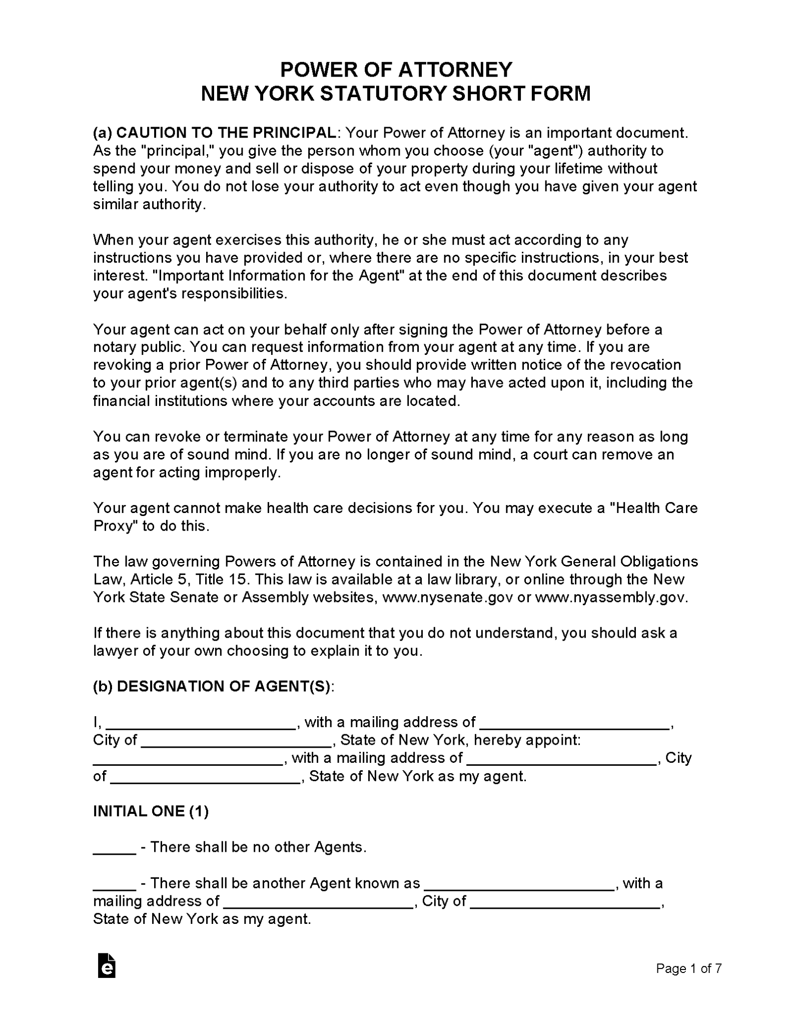 Printable Durable Power Of Attorney Form New York Fillable Form 2025