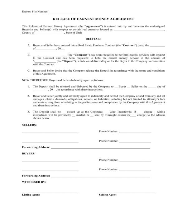 Free Printable Earnest Money Agreement