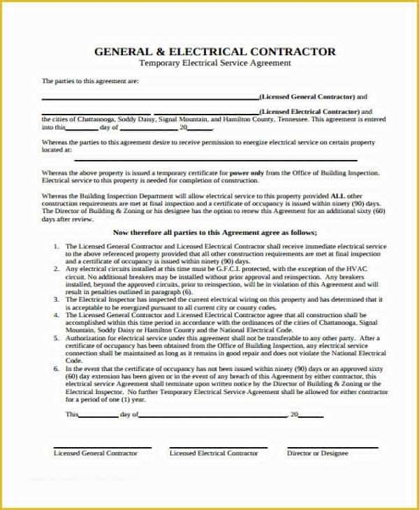 Printable Electrical Contract Template