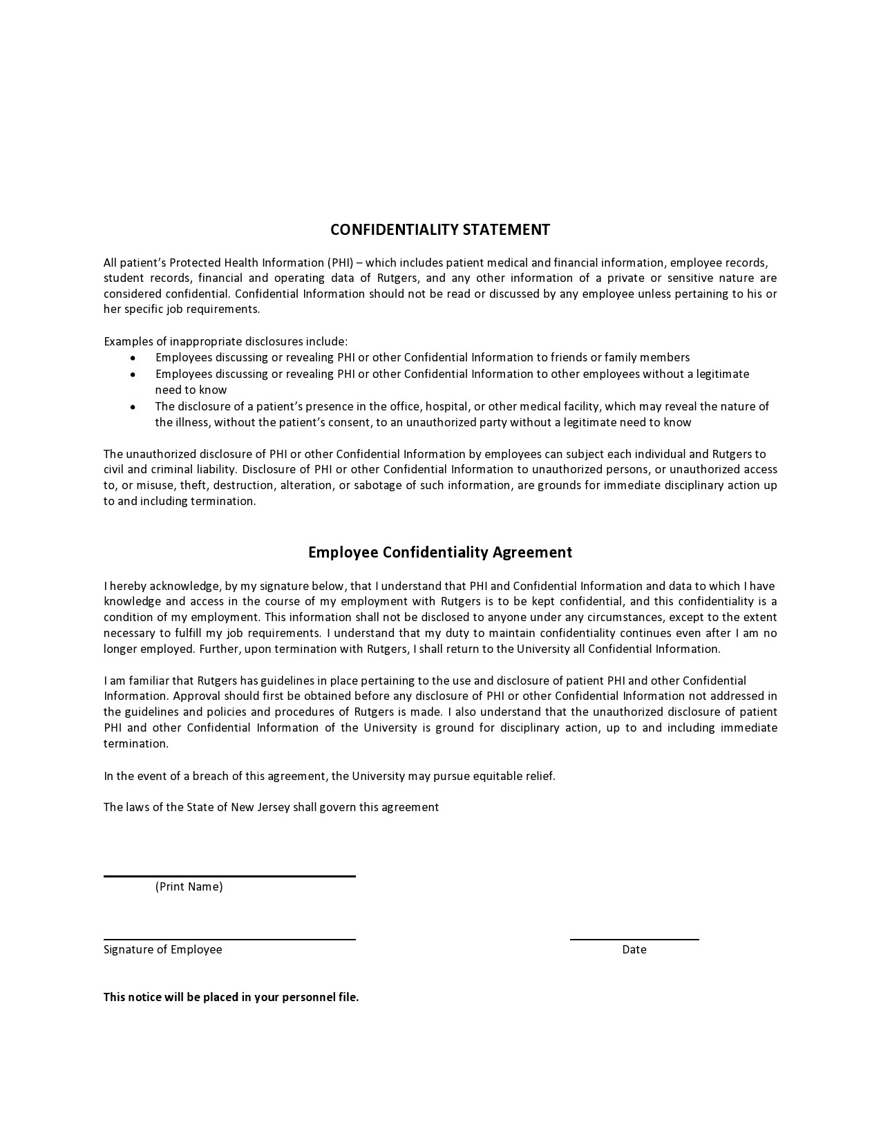 Printable Employee Confidentiality Agreement Template Vrogue co