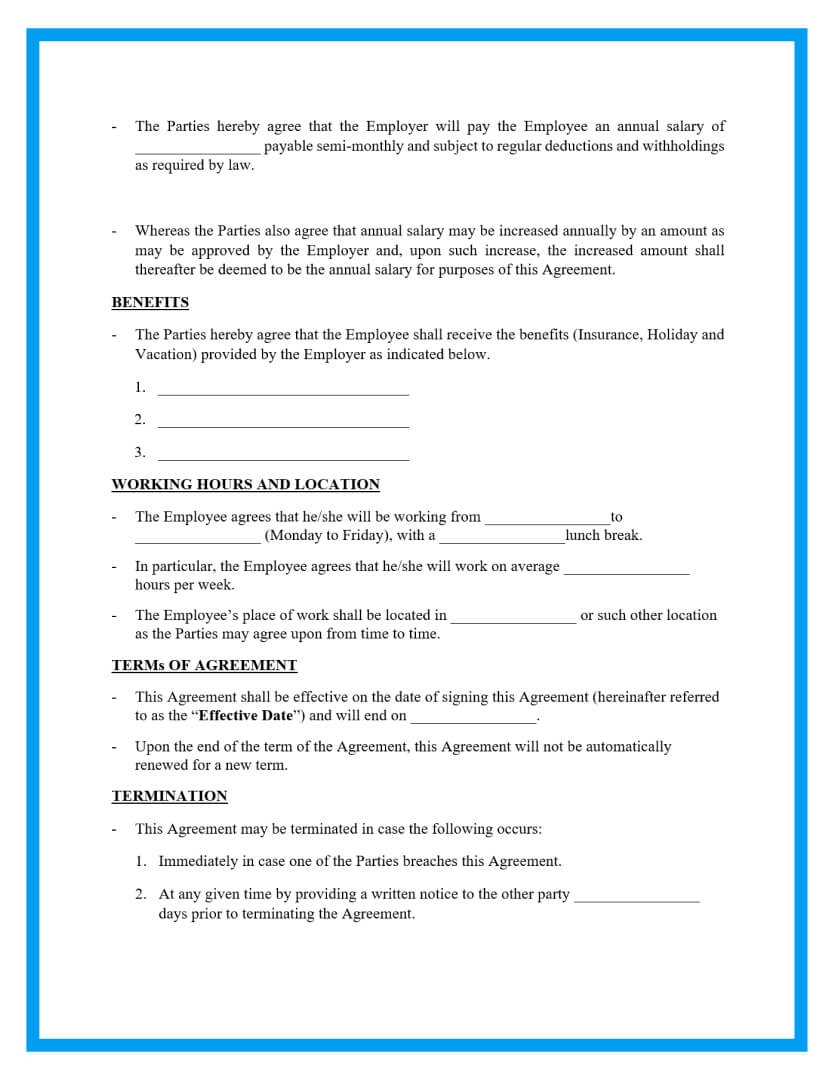 Printable Employment Contract Template