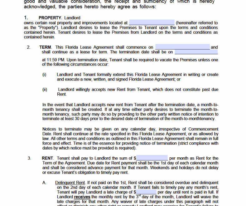 Printable Florida Residential Lease Agreement Fillable