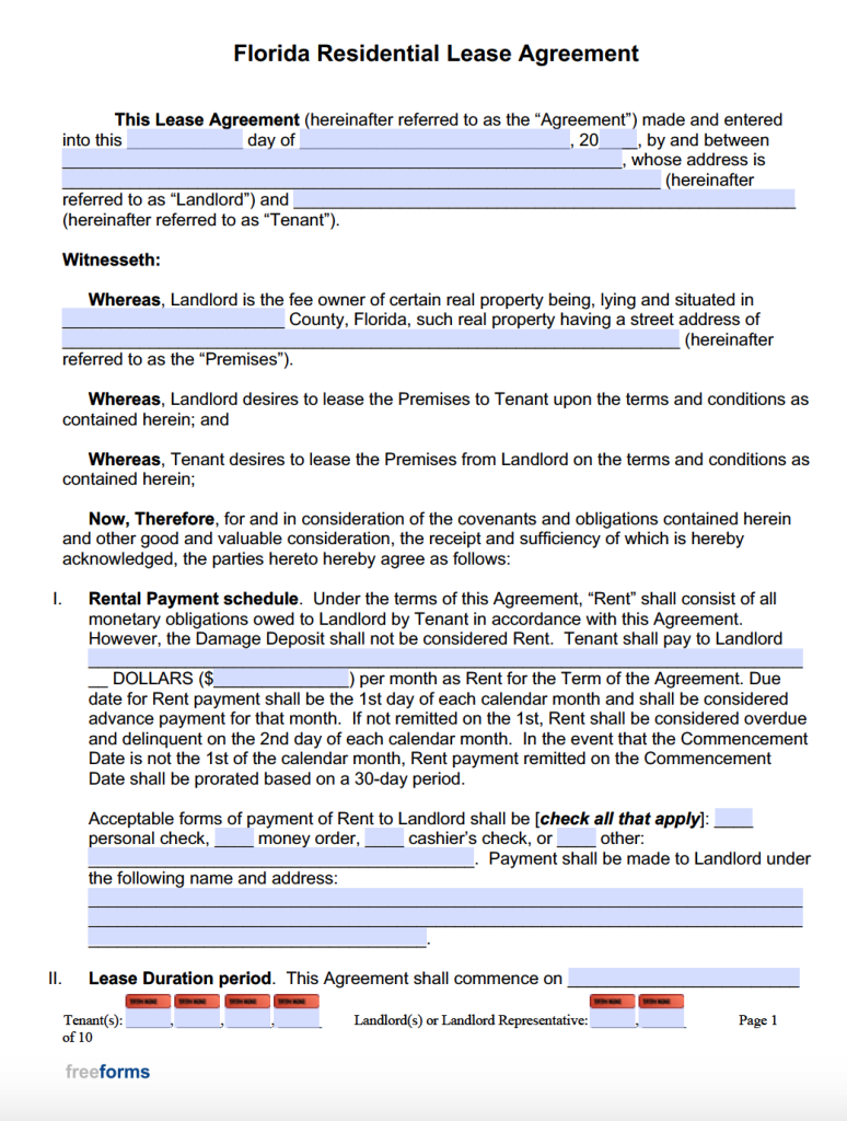 Printable Florida Residential Lease Agreement Fillable Printable 