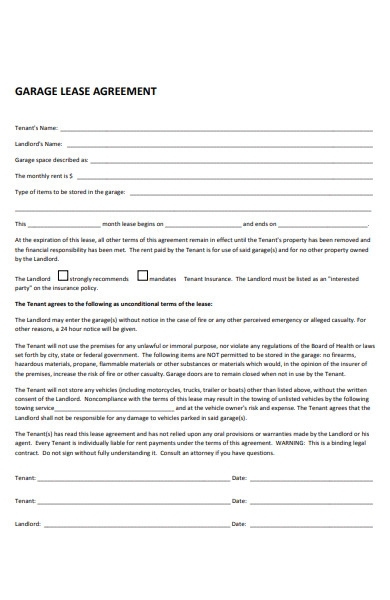 Printable Garage Lease Agreement Printable Lease Agreement
