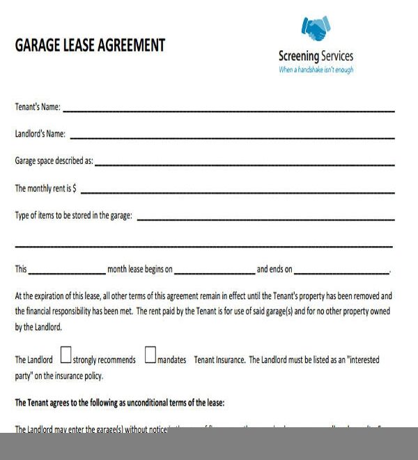 Printable Garage Lease Agreement Printable Lease Agreement