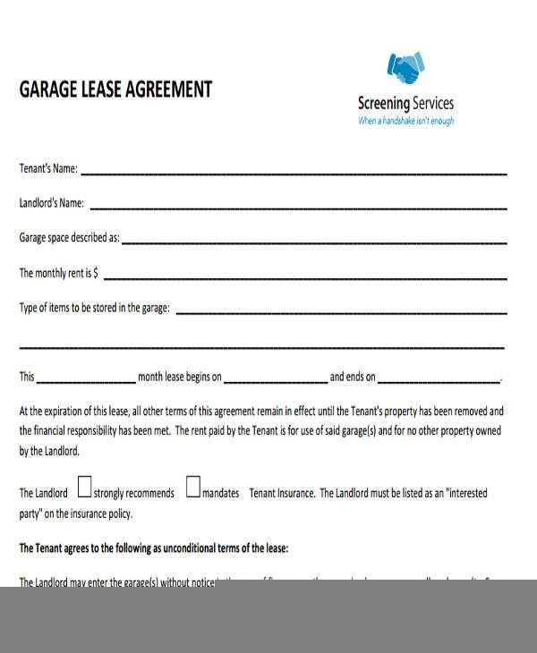 Printable Garage Lease Agreement Printable Lease Agreement
