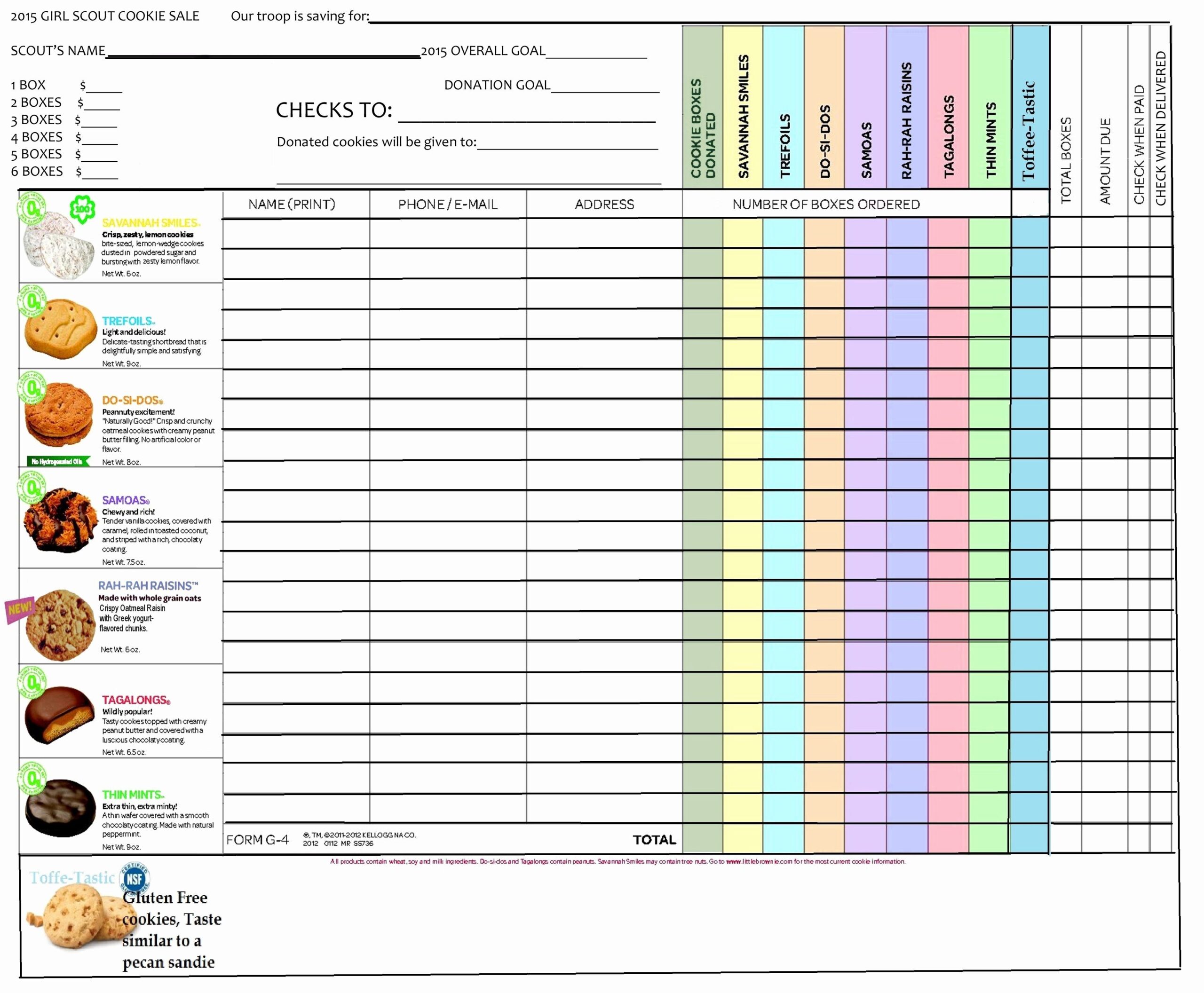 Printable Girl Scout Cookie Form Printable Forms Free Online