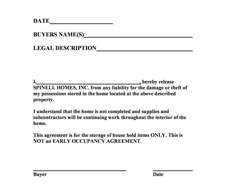 Printable Hold Harmless Agreement