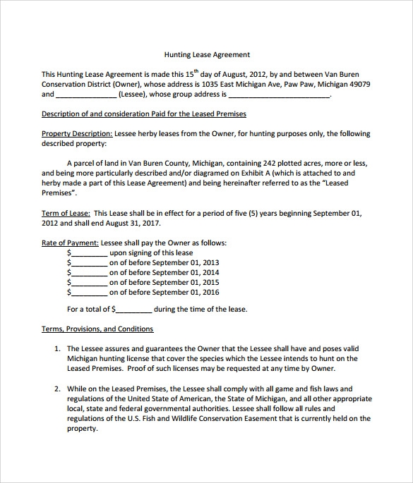 Printable Hunting Agreement Form