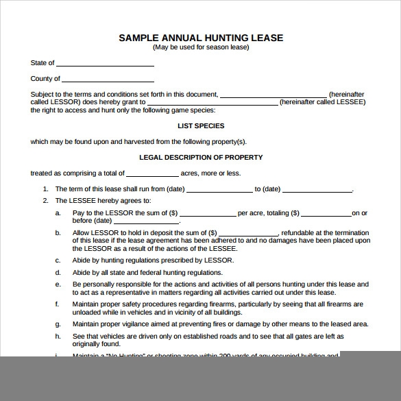 Printable Hunting Lease Agreement Printable Lease Agreement