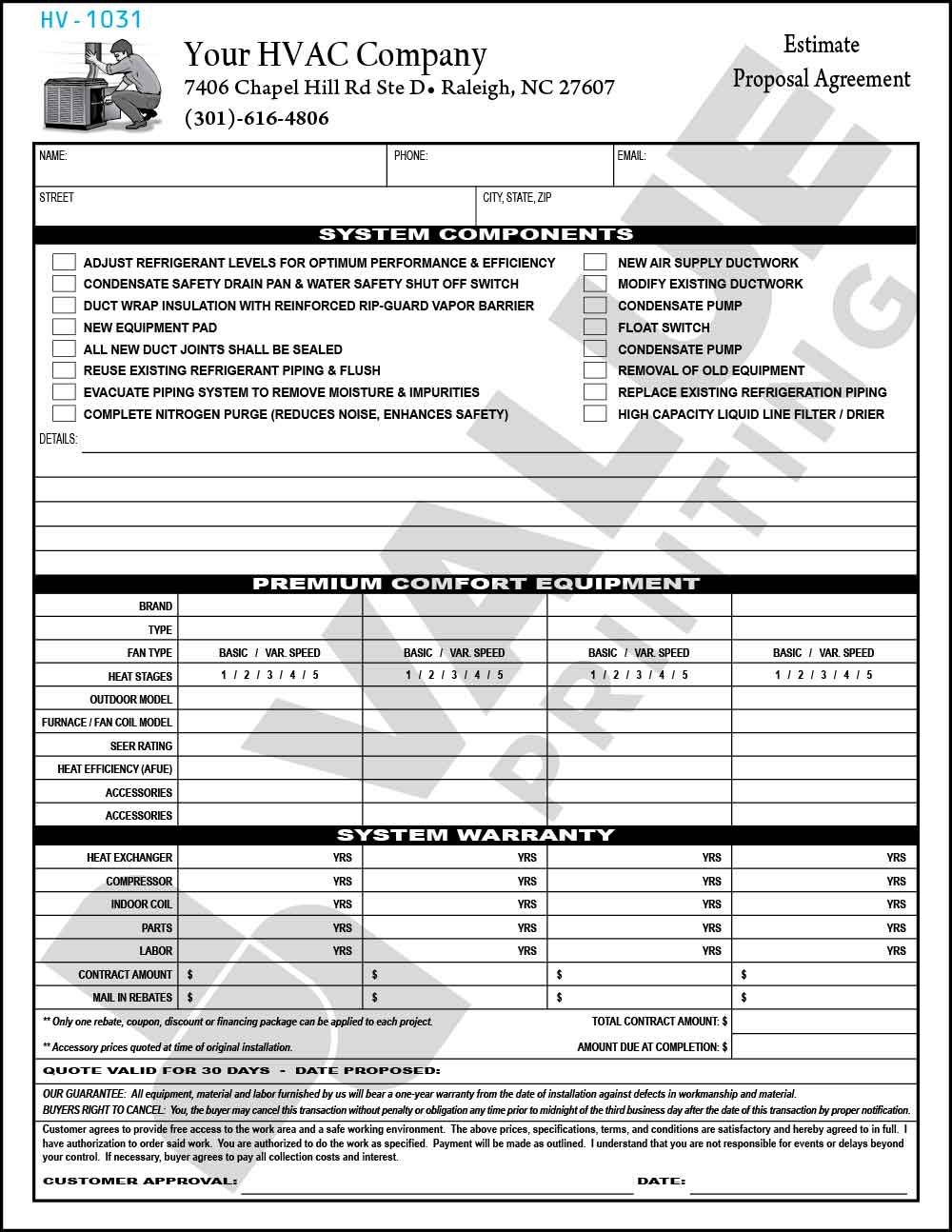 Printable Hvac Contract Template Printable Calendars AT A GLANCE