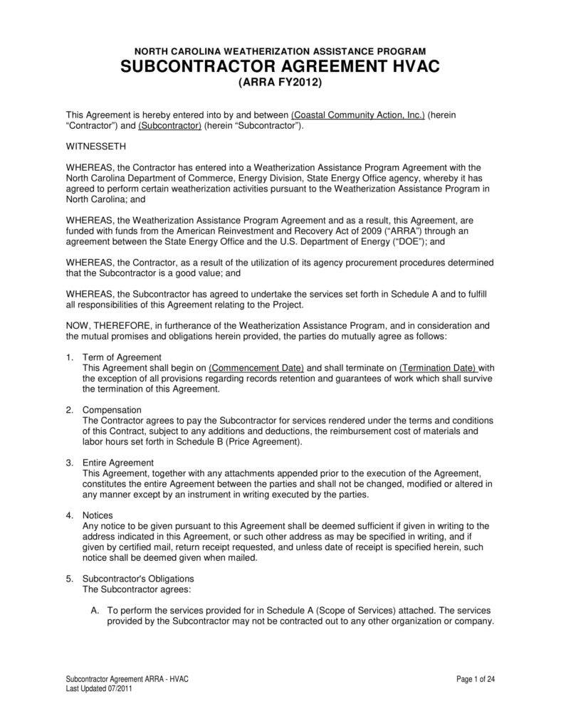 Printable Hvac Maintenance Contract Template