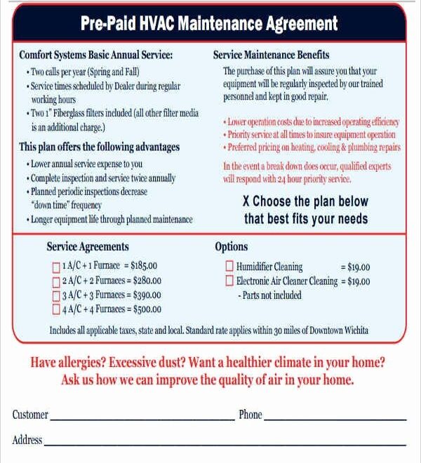 Printable Hvac Maintenance Contract Template