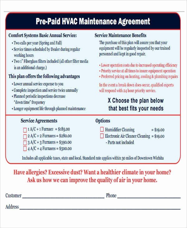 Printable Hvac Maintenance Contract Template