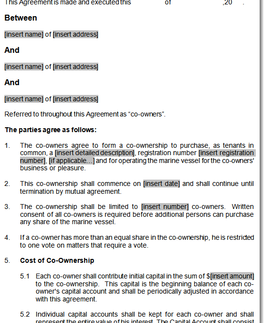 Printable Joint Ownership Agreement Template Printable Free Templates