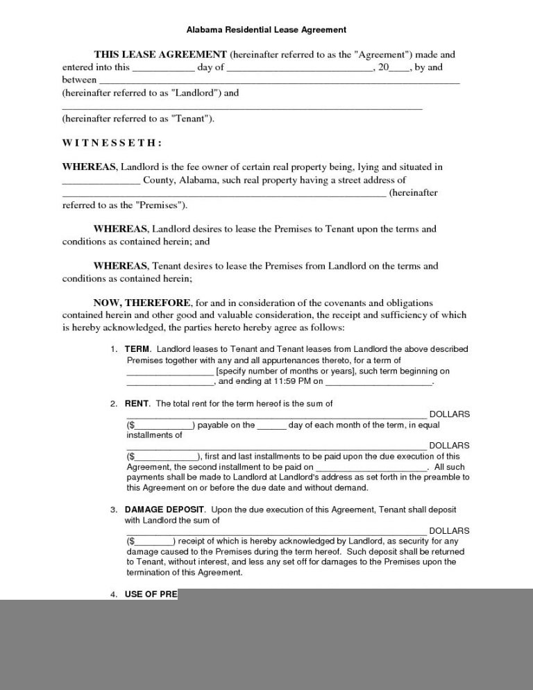 Printable Lease Agreement Download Free Alabama Residential Lease 