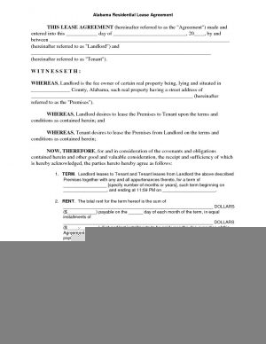 Printable Lease Agreement Download Free Alabama Residential Lease