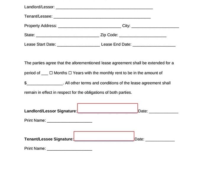 Printable Lease Agreement Extension Free Download And Print For You