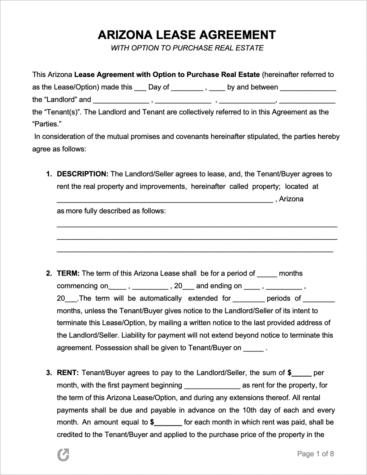 Printable Lease Agreement Form Arizona Printable Forms Free Online