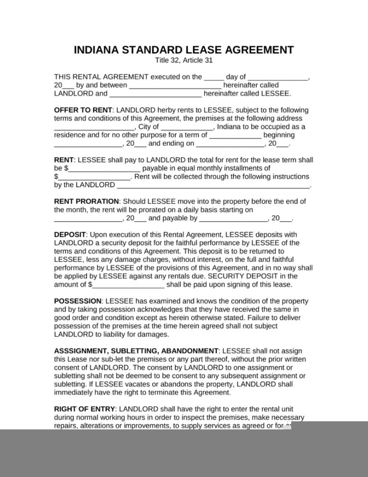 Printable Lease Agreement Free Printable Lease Agreement Indiana 