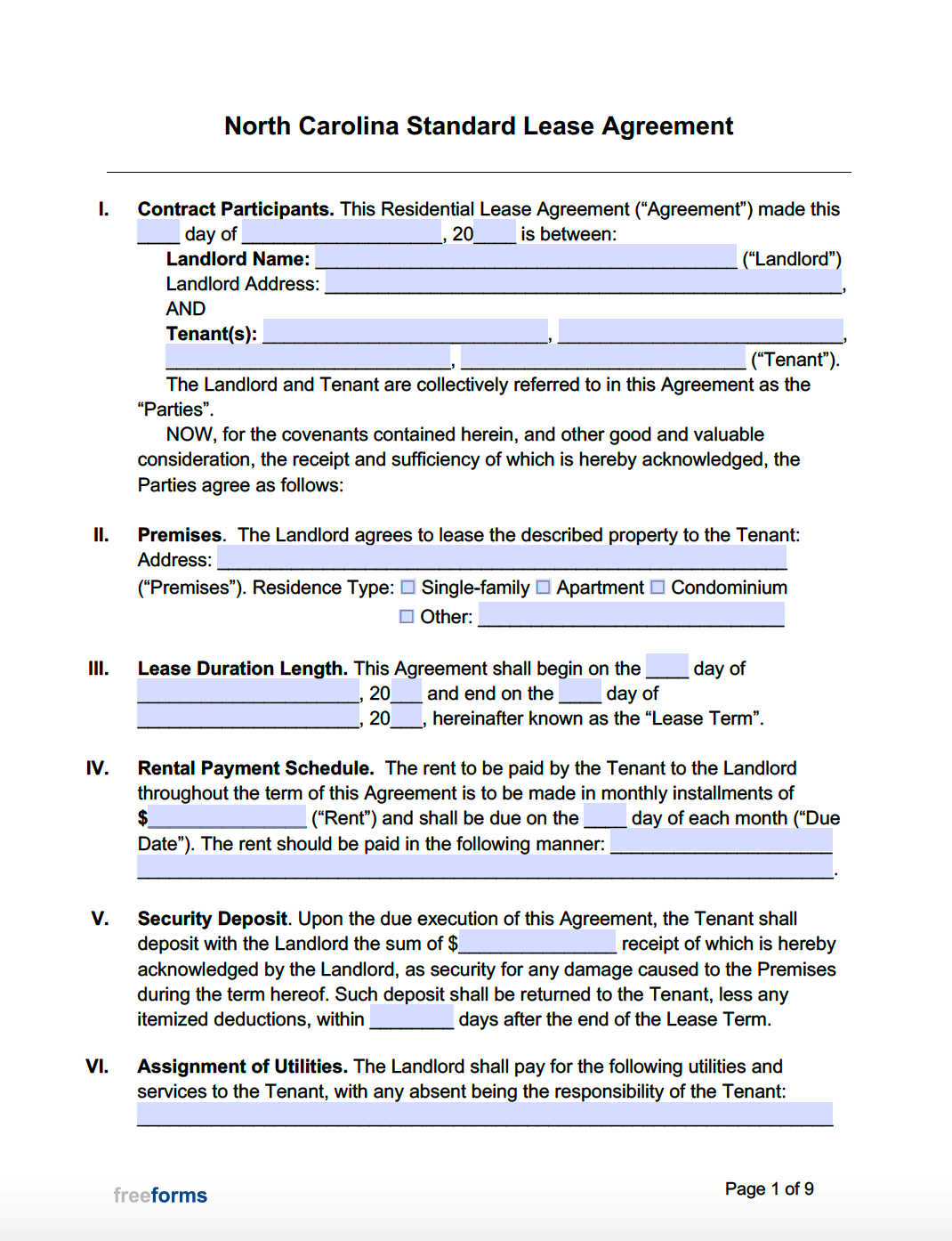 Printable Lease Agreement Nc