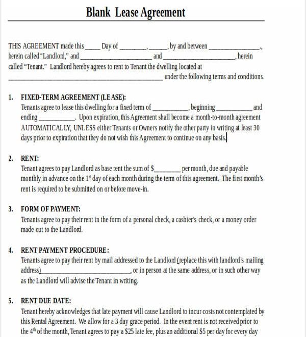 Printable Lease Contract Shop Fresh