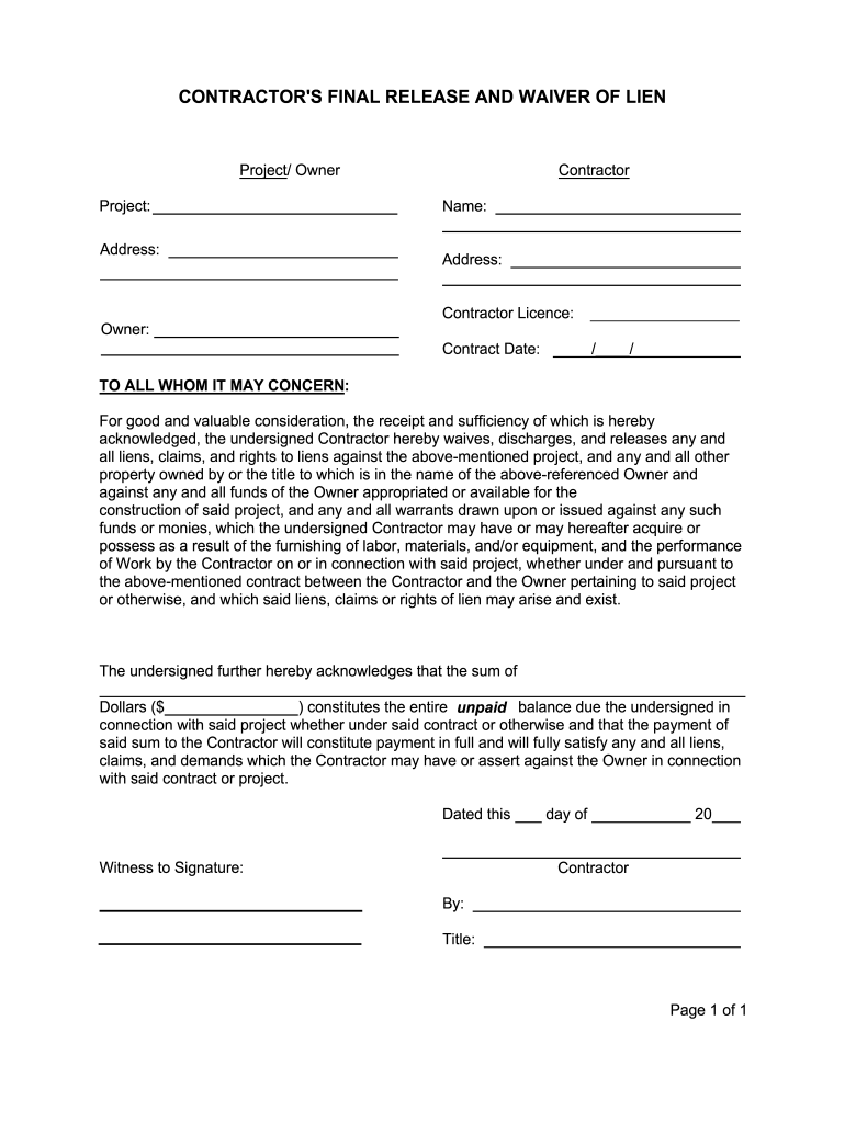 Printable Lien Holder Agreement Form