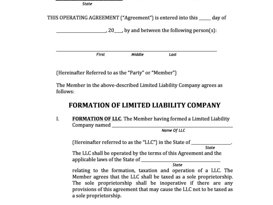 Printable Llc Operating Agreement Form Printable Form 2024