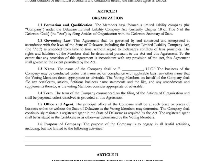 Printable Llc Operating Agreement Form Printable Forms Free Online