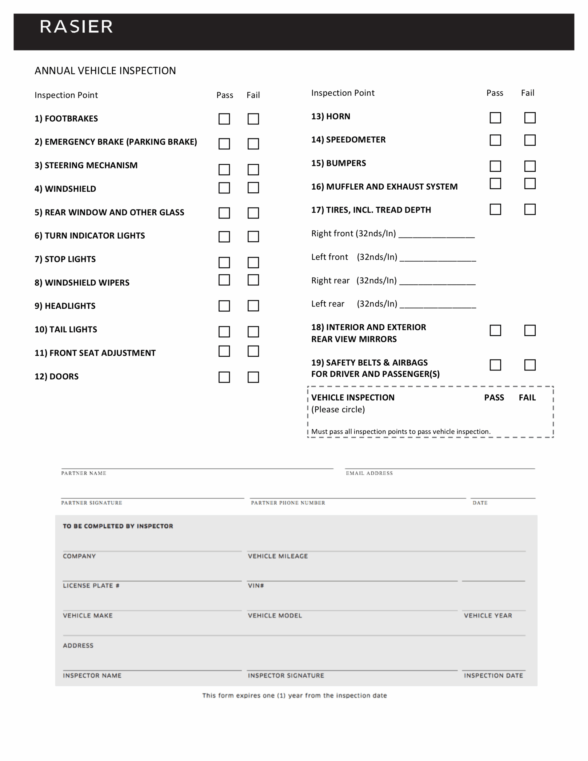 Printable Lyft Inspection Form Printable Word Searches