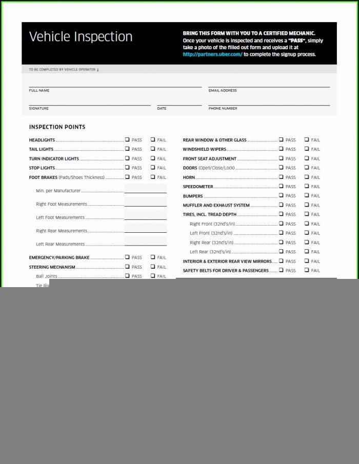 2025 Lyft Inspection Form Printable