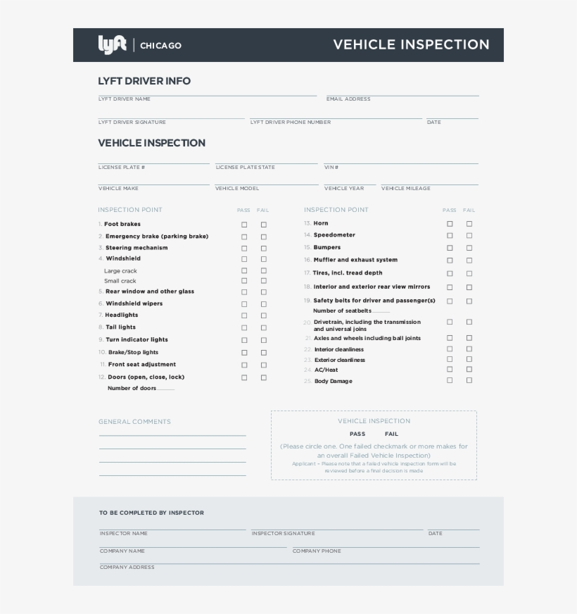 Printable Lyft Vehicle Inspection Form Printable Forms Free Online