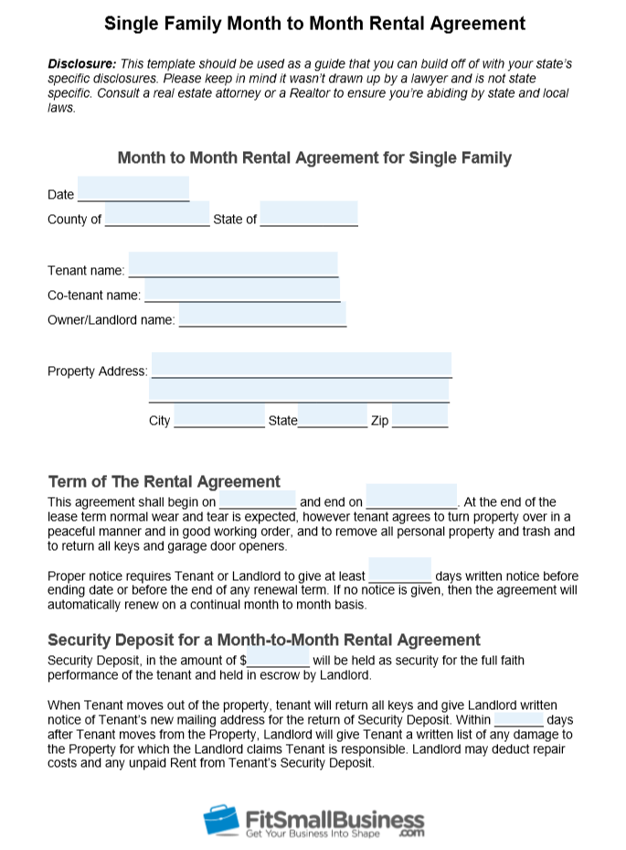 Printable Month To Month Lease Agreement Printable Calendars AT A GLANCE