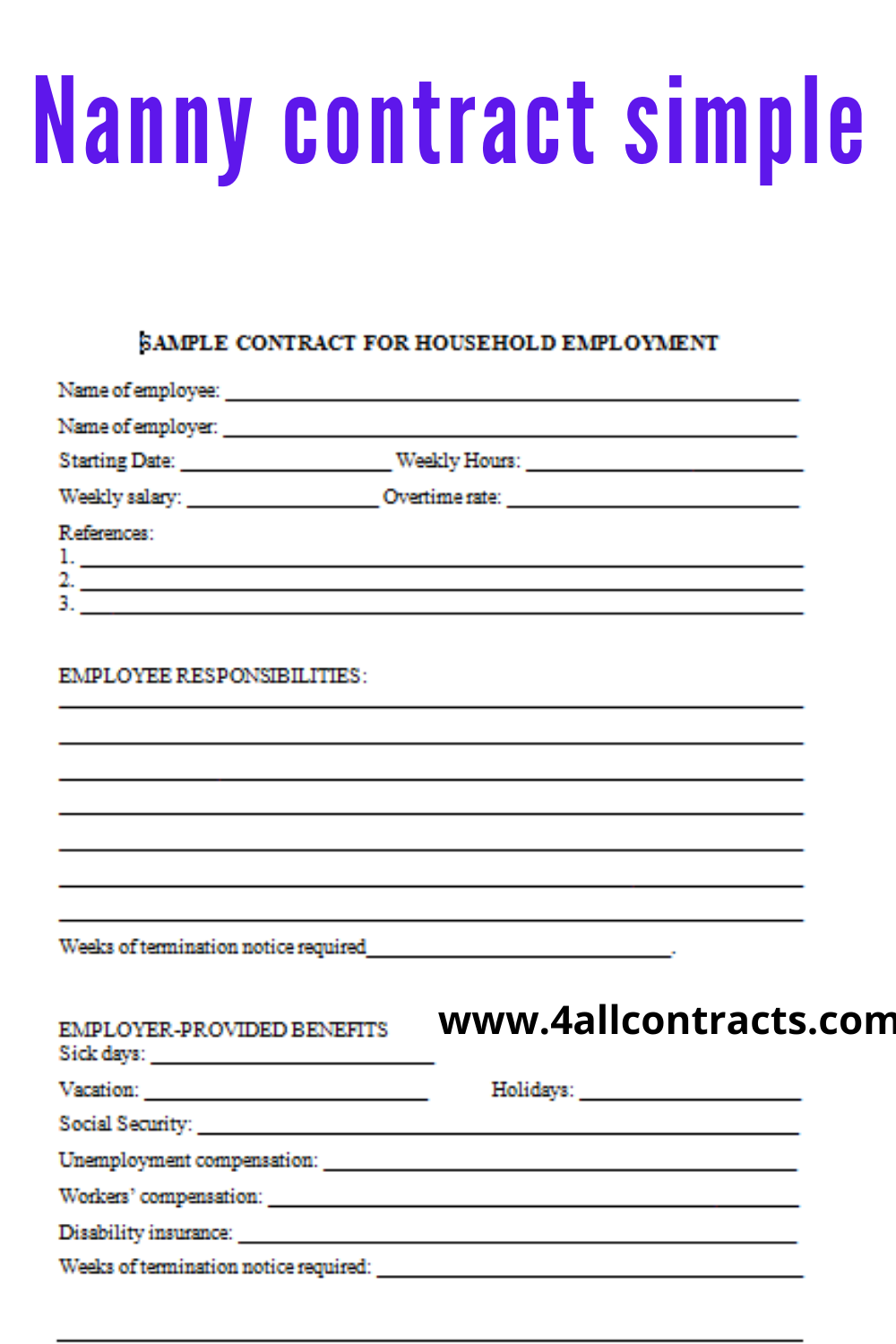 Printable Nanny Contract Template Free Printable