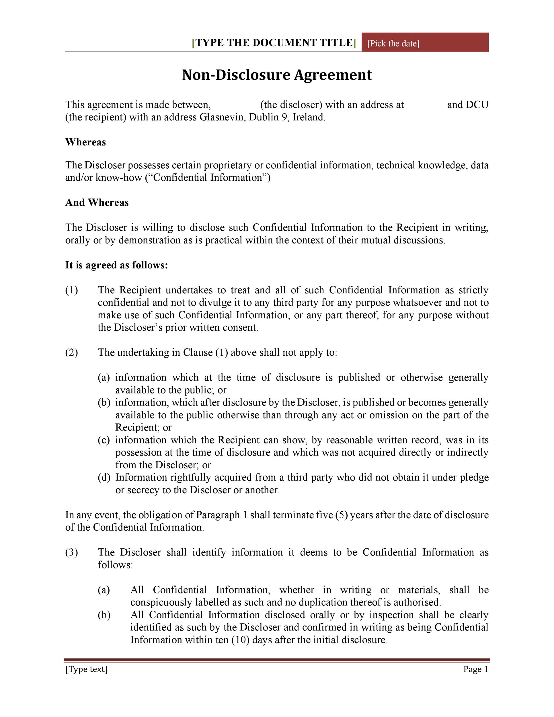 Free Printable Nda Agreement
