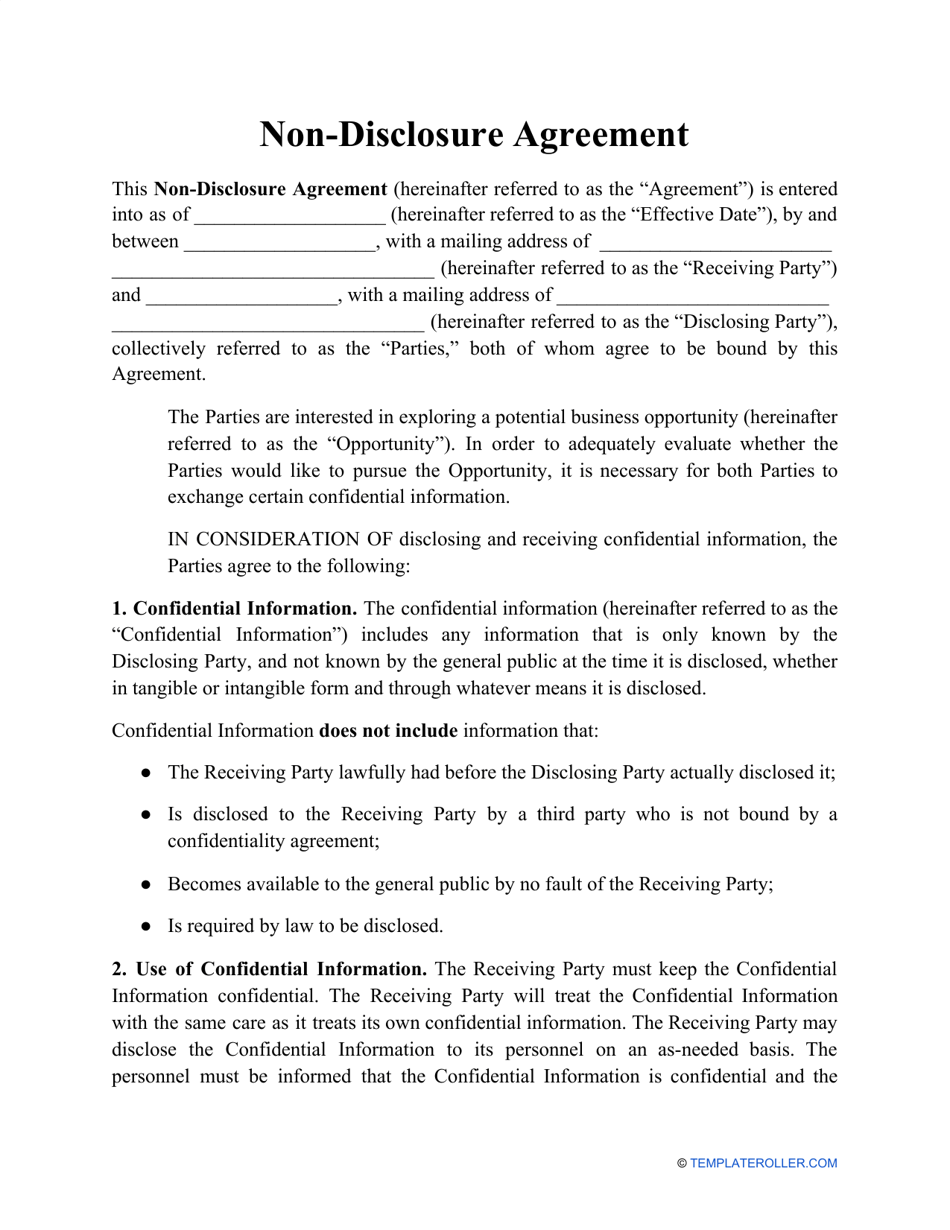 Printable Nda Form Printable Forms Free Online