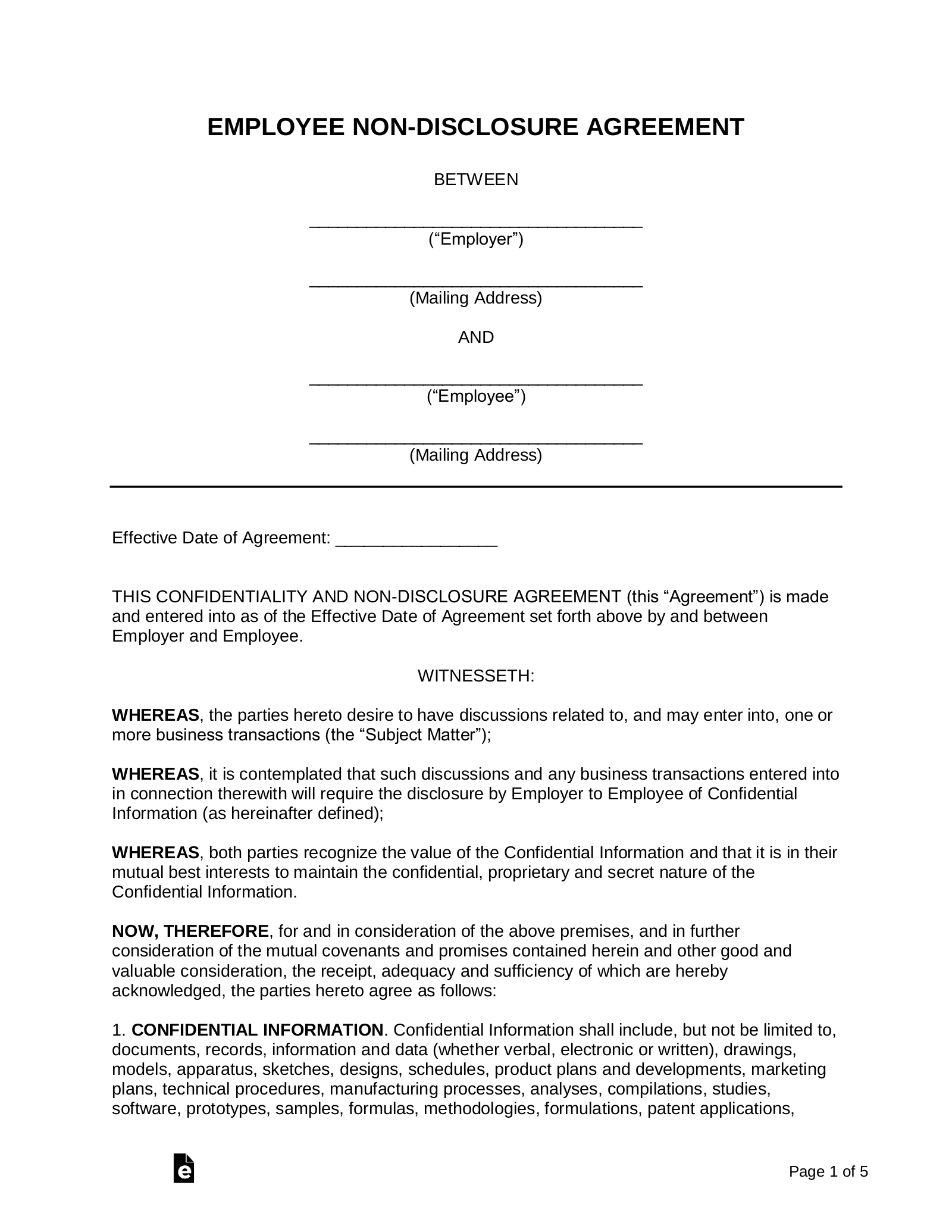Printable Nda Form Printable Forms Free Online