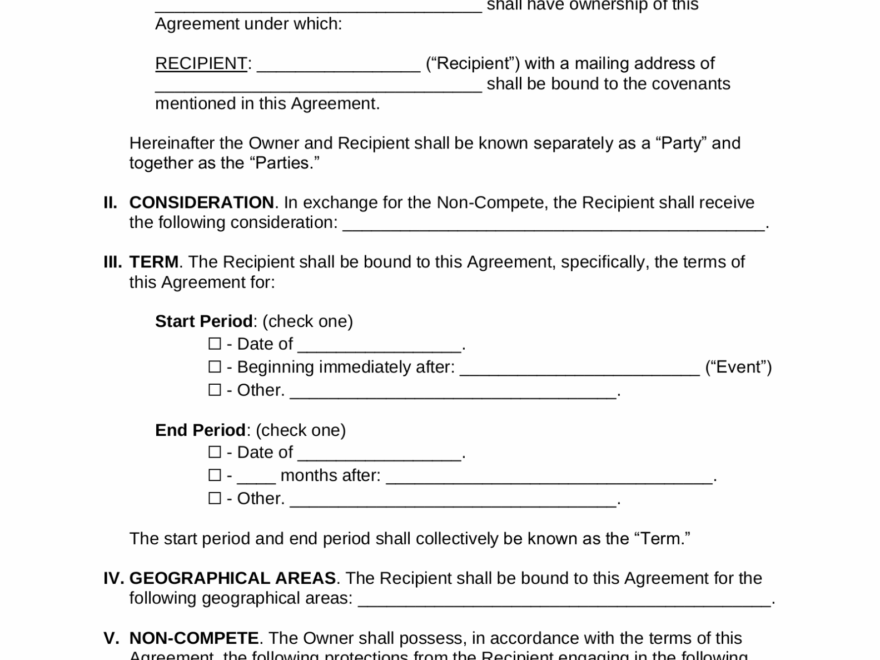 Printable Non Compete Agreement