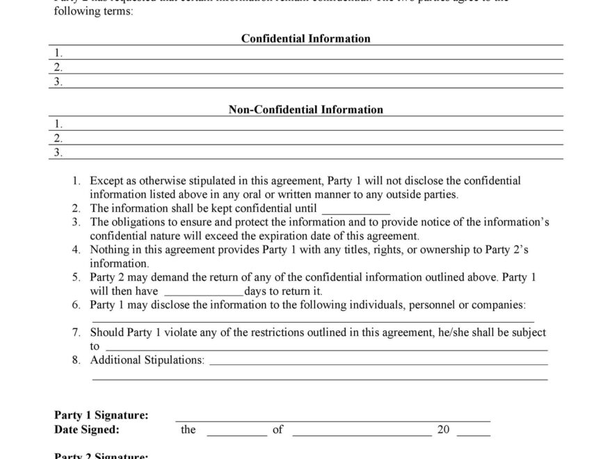 Printable Non Disclosure Agreement Form Printable Forms Free Online
