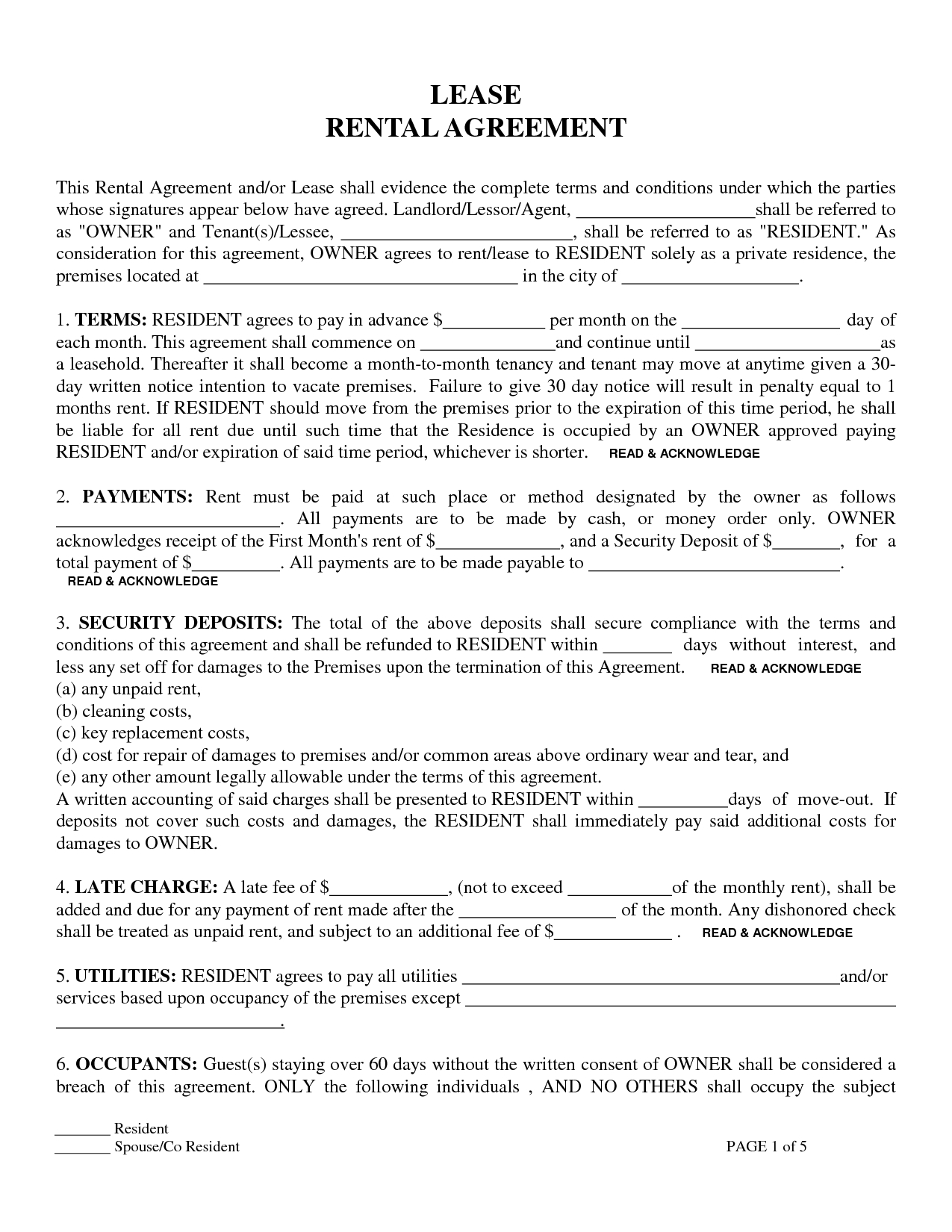 Printable One Year Lease Agreement