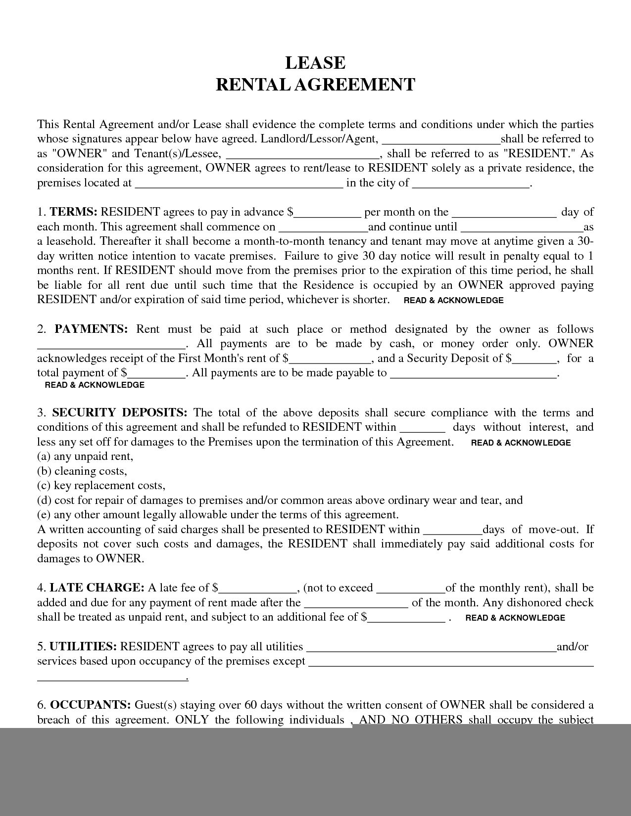 Printable One Page Lease Agreement Printable World Holiday
