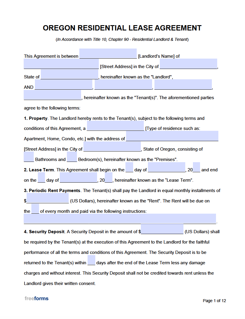 Printable Oregon Lease Form Rental Printable Forms Free Online