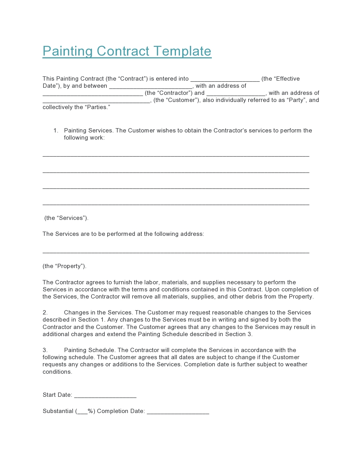 Printable Painting Contract Template Printable Templa Vrogue co