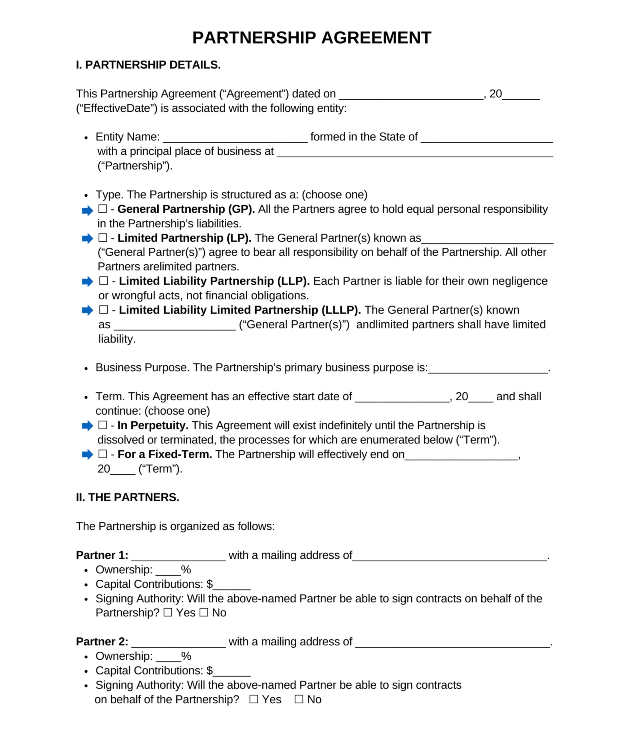 Printable Partnership Agreement Template PDF Digital Download Etsy